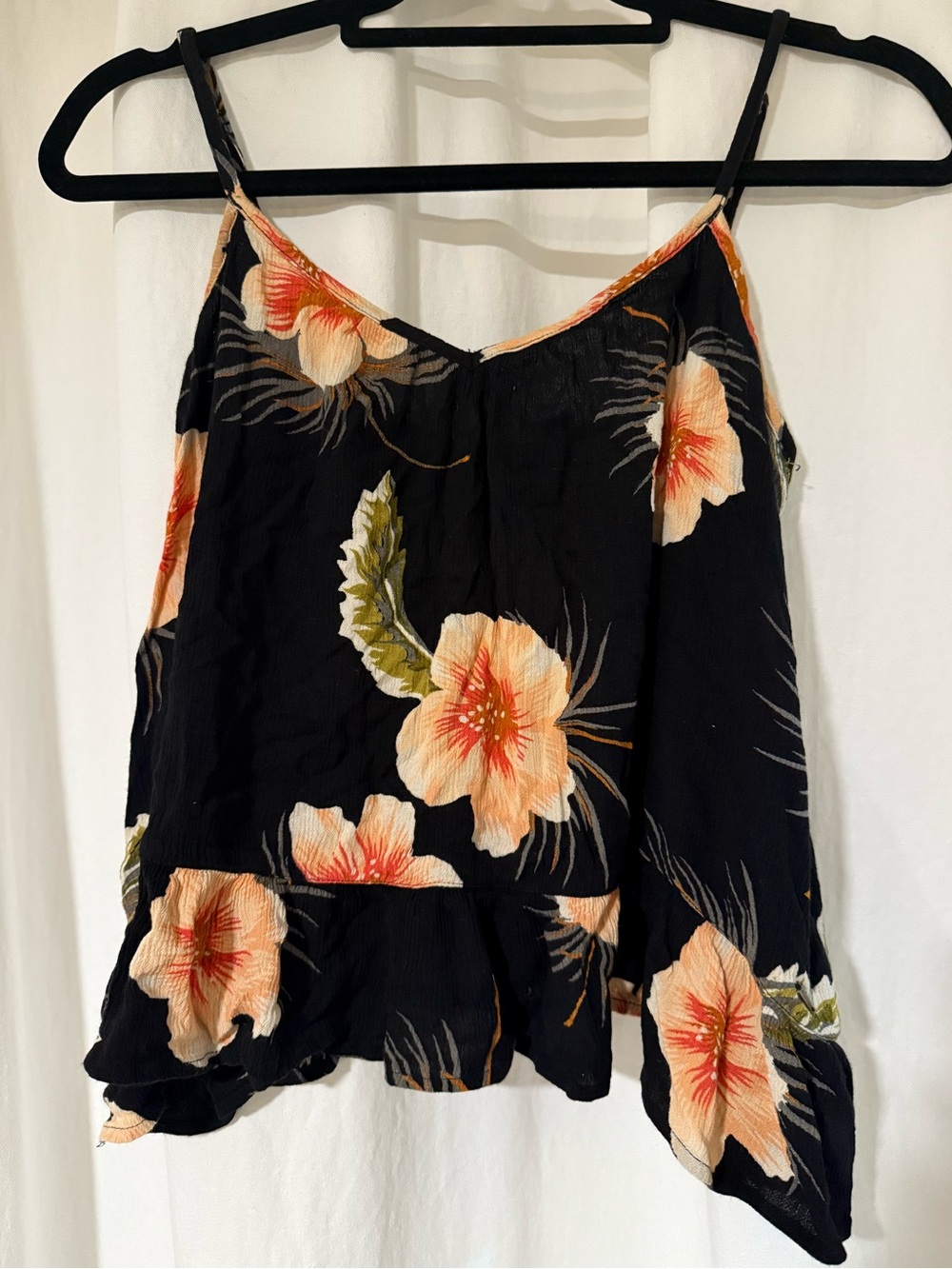 Volcom Black Floral Spaghetti-Strap Camisole with Peach Blooms